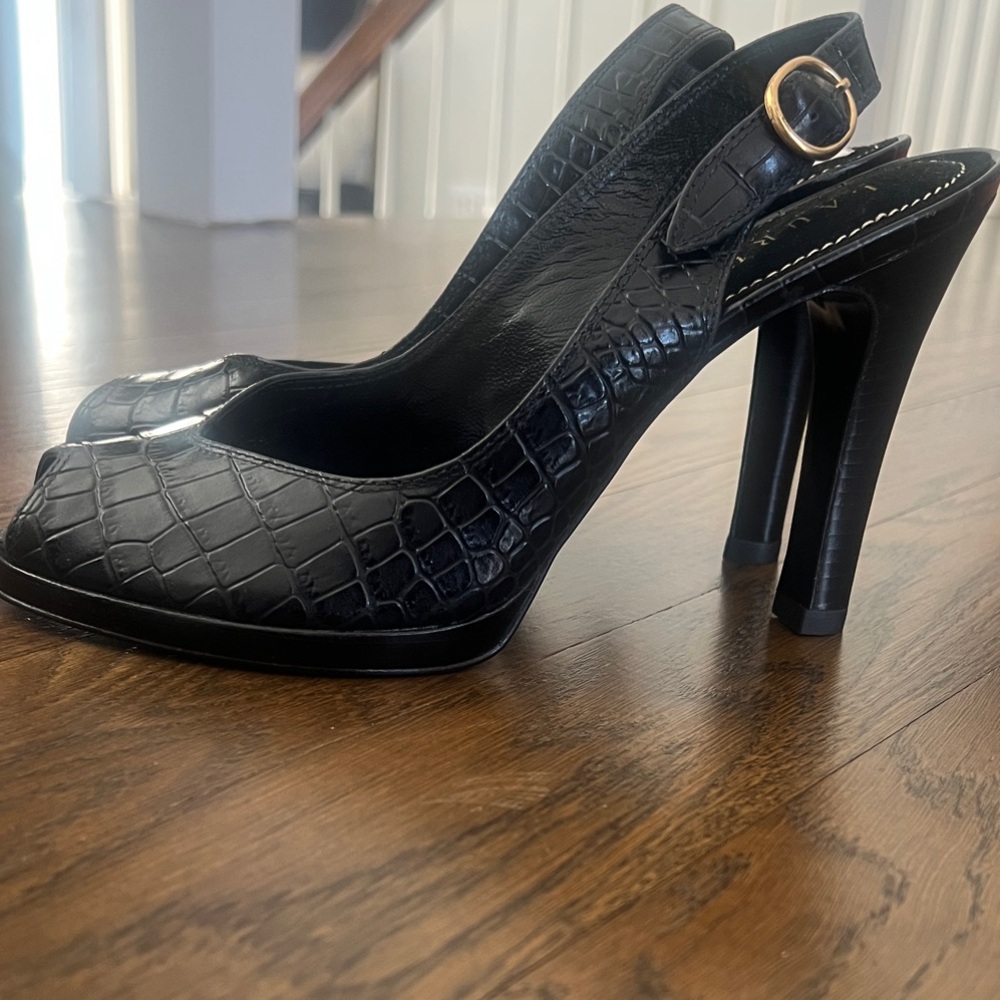 Ralph Lauren Black Croc-Embossed Heels